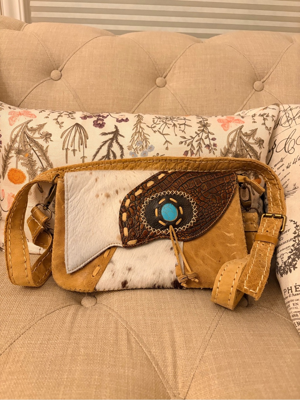Western-Inspired Suede & Cowhide Crossbody Bag
